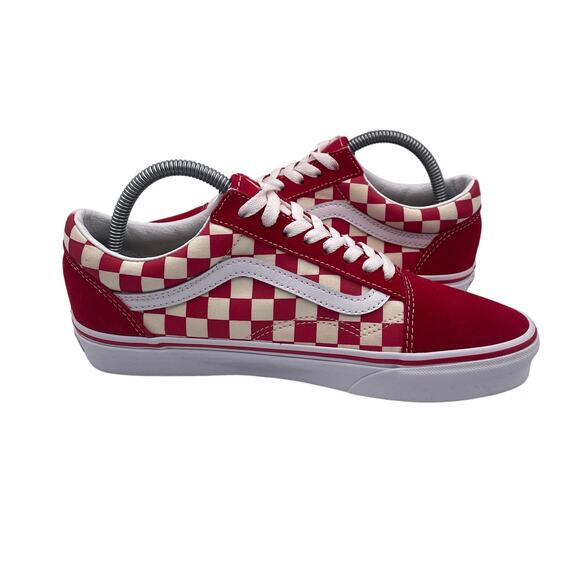VANS Old Skool Low Checkerboard Lace Up Racing Red White Mens 7.5 Womens 9 - Picture 5 of 8